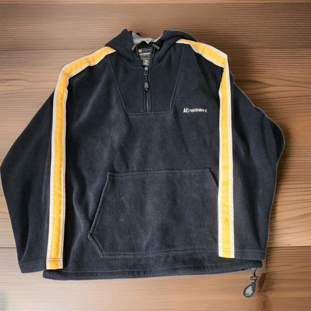 Vtg 90s Y2K American Eagle Mens Small Striped‎ Half Zip Fleece Hoodie Sweatshirt